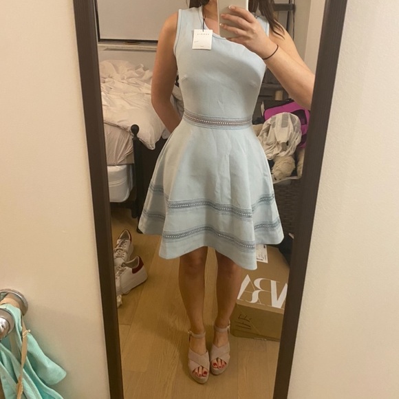 Sandro Carrie Crochet Trim Blue Mini Dress - Picture 1 of 10